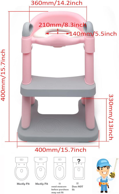 HTTMT- Giraffe Potty Training Toilet Ladder Seat With Upgraded Cushion Step Stool Ladder Toilet Chair/Toilet Trainer for Baby Toddler Kids Children In Pink [P/N: ET-BABY001-PINK STEP]