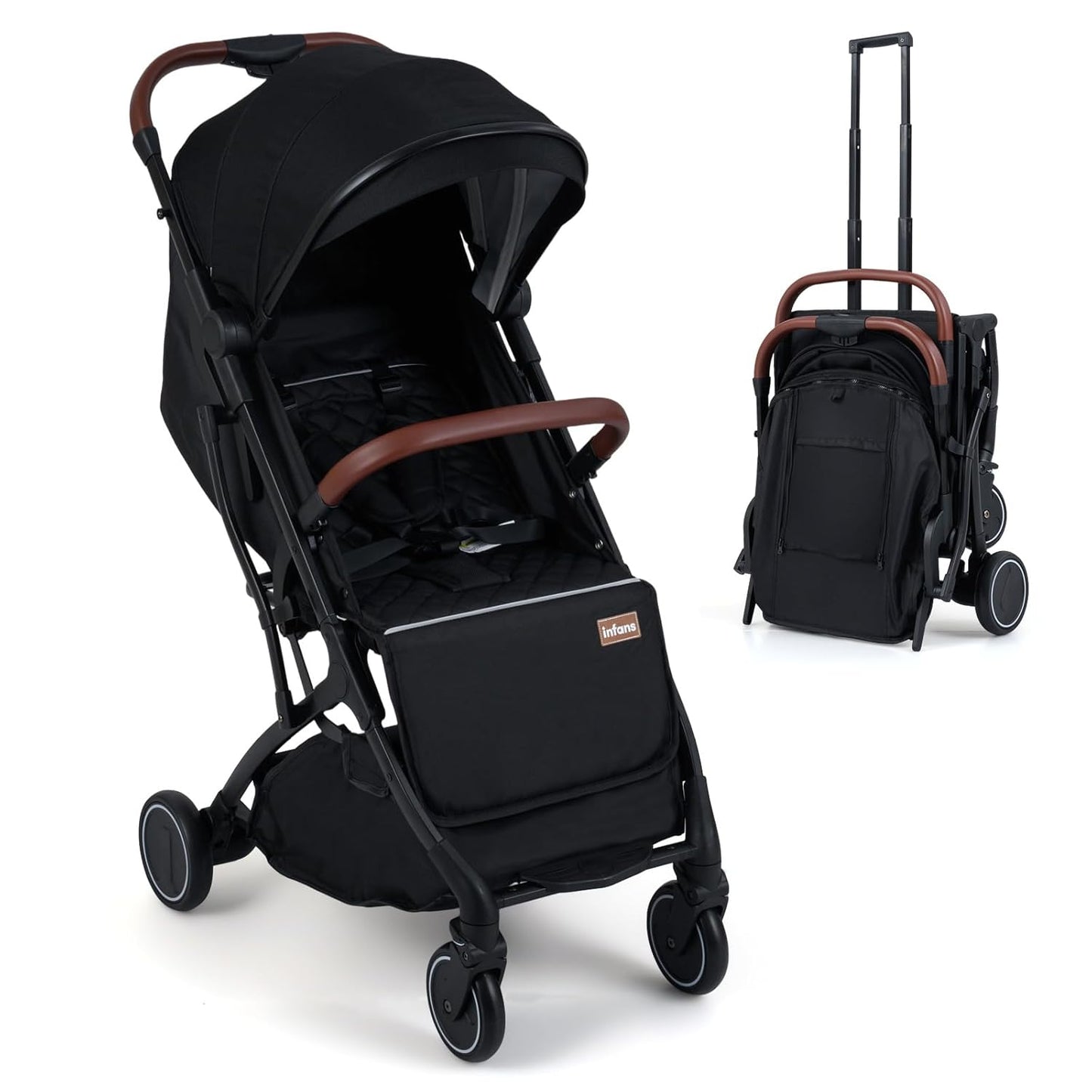 INFANS Travel Stroller, Lightweight Compact Baby Stroller for Airplane with One-Hand Fold, Multi-Position Recline, Canopy, 4 Wheel Suspension, Storage Basket (Grey+Black)
