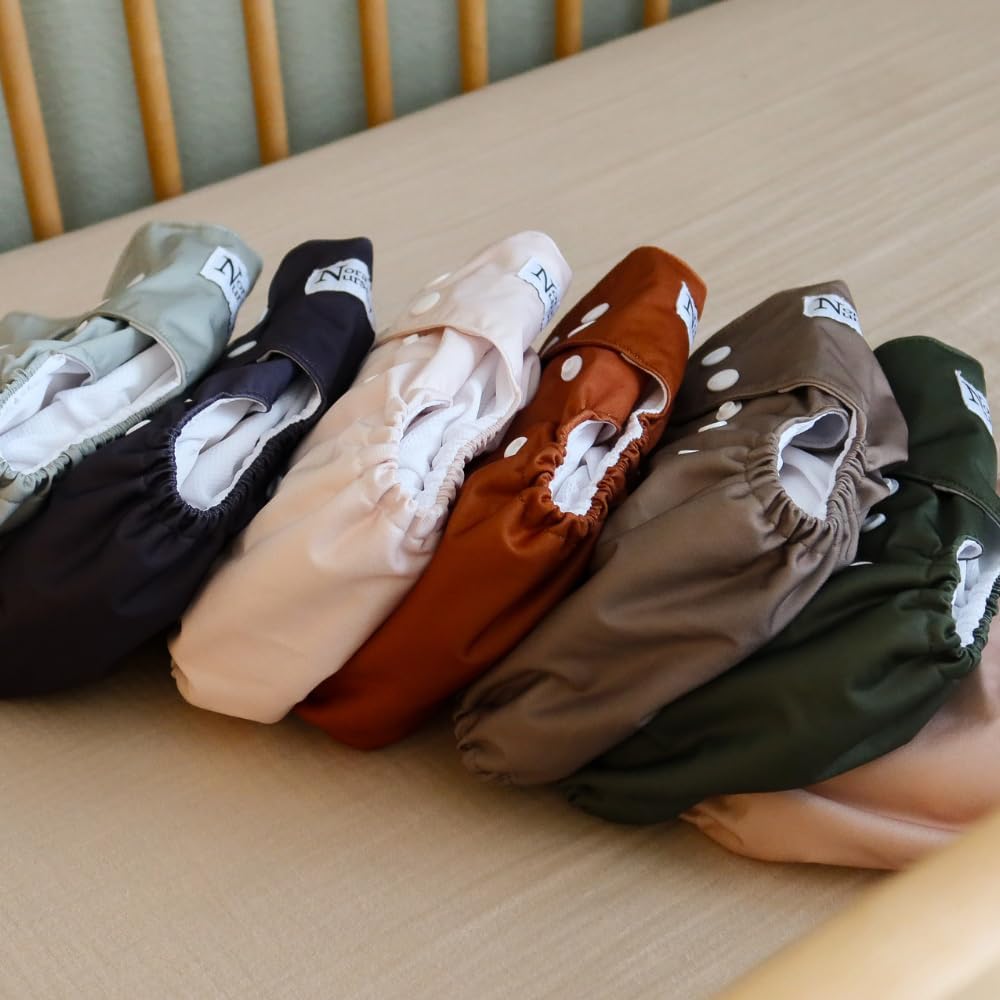 Nora's Nursery AWJ Cloth Diapers 7 Pack with 1 Wet Bag - Waterproof Cover, Washable, Reusable & One Size Adjustable Pocket Diapers for Newborns and Toddlers - Dahlia