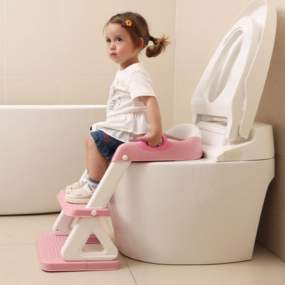 Potty Training Toilet Seat with Step Stool Ladder for Boys and Girls, 2 in 1 Potty Training Toilet, Splash Guard Anti-Slip Pad Step Stool（Gray-White) Pedal Upgrade