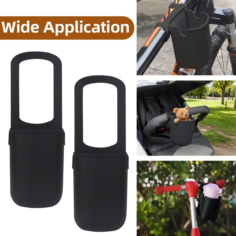 Stroller Cup Holder, 2 Pack Silicone Portable Cup Holder Storage Organizer for Strollers, Treadmills, Wheelchairs, Golf Cart, Picnic, Park, Garden and Travel (Black)