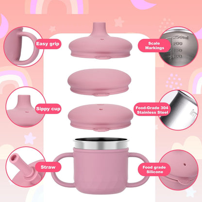 BUSOHA 3 Pack Stainless Steel Baby Bowls with Lid – 2-in-1 Toddler Feeding Bowl Heat-Resistant Spill-Proof Plate Suction Bowls for Kids Baby Toddler Food Feeding