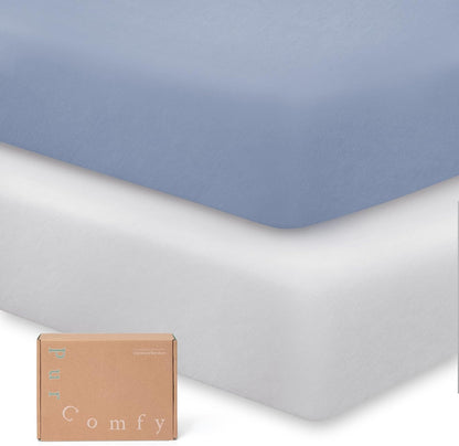 Supersoft Pack and Play Sheets Fitted, Premium Bamboo Viscose Mini Crib Sheets, Pack N Play Mattress Sheets, Graco Playard Baby Sheets Neutral for Boys Girls, 5'' Deep Pocket 2-Pack