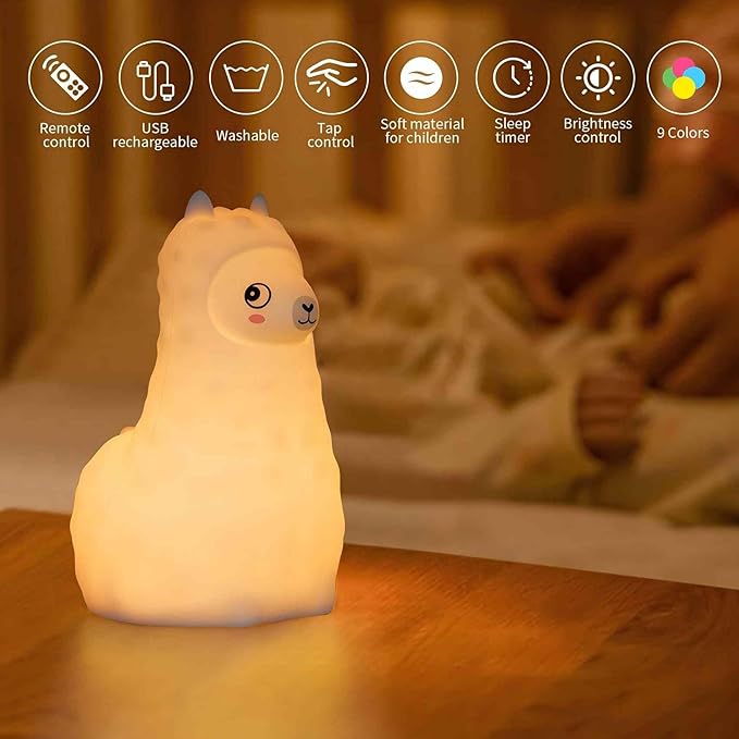 Baby Night Light for Car Seat- Dimming Function 9 Colors Changing Eye Caring Portable Rechargeable & Timing Bedside Lamp Light Up Toddler Bed Room Travel Essentials Squishy Silicone Infant BPA Free