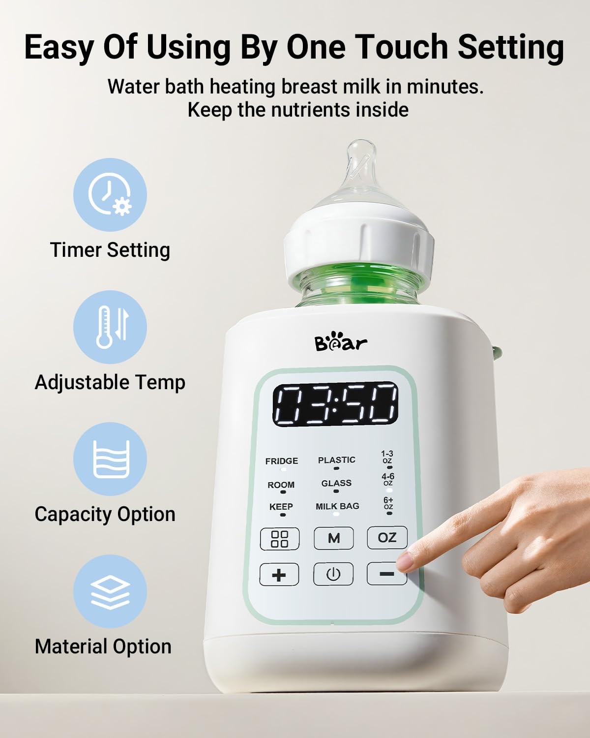 Bear Baby Bottle Warmer, Milk Warmer Breastmilk Bag Formula Fast Warming for New Born Baby Bottles, with Time Temp Control Automatic Shut Off at Home Use