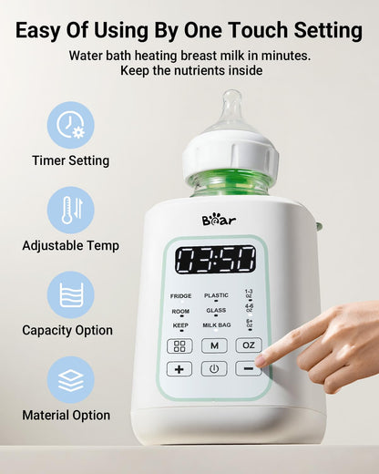 Bear Baby Bottle Warmer, Milk Warmer Breastmilk Bag Formula Fast Warming for New Born Baby Bottles, with Time Temp Control Automatic Shut Off at Home Use