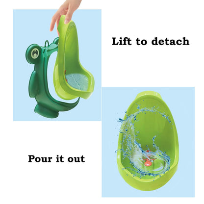 Frog Pee Training with Brush and Hooks, Green Cute Potty Training Urinal,Potty Training Toilet for Boys Kids Toddler with Funny Aiming Target,Frog Shape Pee Trainer