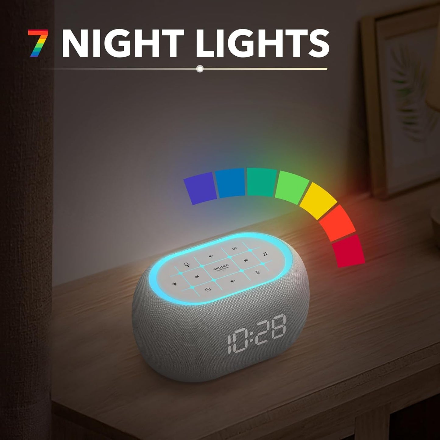 ANJANK White Noise Sound Machine Alarm Clock with Bluetooth Speaker, Hi-Fi Stereo Sound, 21 Soothing Sounds/7 Night Lights, 0-100% Dimmer/Sleep Timer, Soother for Teens Kids Girls, Bedroom, Pink