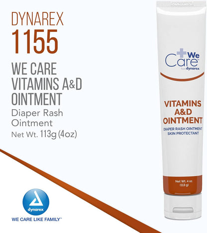 Dynarex Vitamins A & D Ointment, Ointment with Vitamin A and Vitamin D Skin Protectant, for Diaper Rash and Discomfort, White, 15 oz Jar