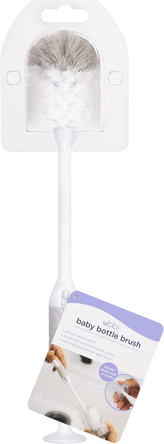 Ubbi Deluxe Baby Bottle Cleaning Set Includes a Nipple Brush with Suction Cup, Oat