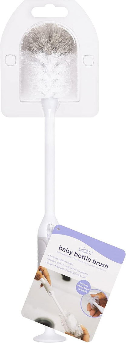 Ubbi Deluxe Baby Bottle Cleaning Set Includes a Nipple Brush with Suction Cup, Oat