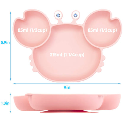 Linowos Silicone Suction Plate for Toddlers - Self Feeding Training Divided Plate Dish and Bowl for Baby and Toddler, Fits for Most Highchairs Trays, BPA Free Microwave Dishwasher Safe