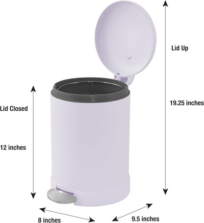 Glad Small Trash Can, 1.2 Gallon | Round Stainless Steel Garbage Bin with Soft Close Lid & Step Foot Pedal | Metal Waste Basket with Removable Inner Bucket, Stainless, 8 x 9.5 x 12 inches