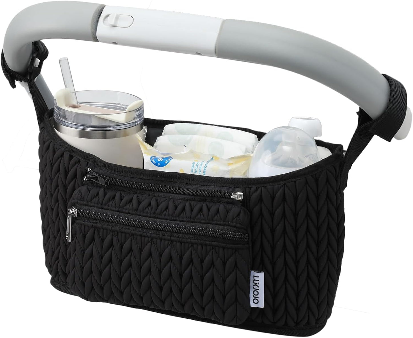 Stroller Organizer With Insulated Bottle Holder- Universal Fit, Detachable Bag, Fit For Most Of The Stroller And Pet Stroller (Black-B)