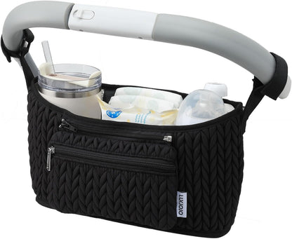 Stroller Organizer With Insulated Bottle Holder- Universal Fit, Detachable Bag, Fit For Most Of The Stroller And Pet Stroller (Black-B)