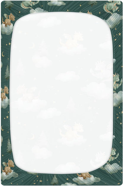 Pfrewn Crib Sheets for Boys Girls Dragon Baby Animals Retro Fitted Crib Sheet for Mini Crib Mattress Stretch Soft Toddler Baby Playard Sheet,39x27IN