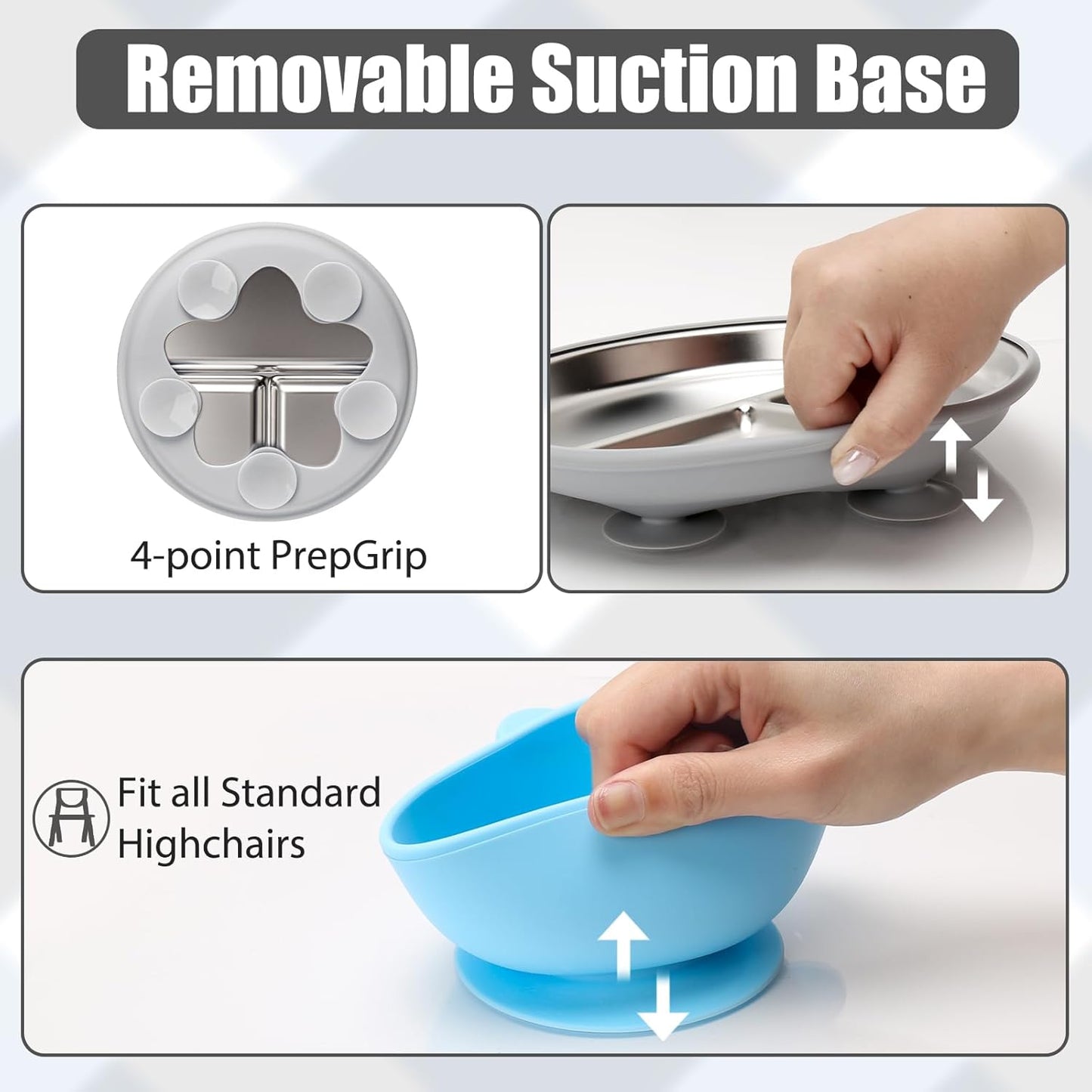 MISSLILI Stainless Steel Baby Plate and Bowls with Suction, Divided Kids Baby Plate and Toddler Bowl with Removable Silicone Suction, Non-Slip Baby Feeding Set Dishwasher Safe，4 Packs