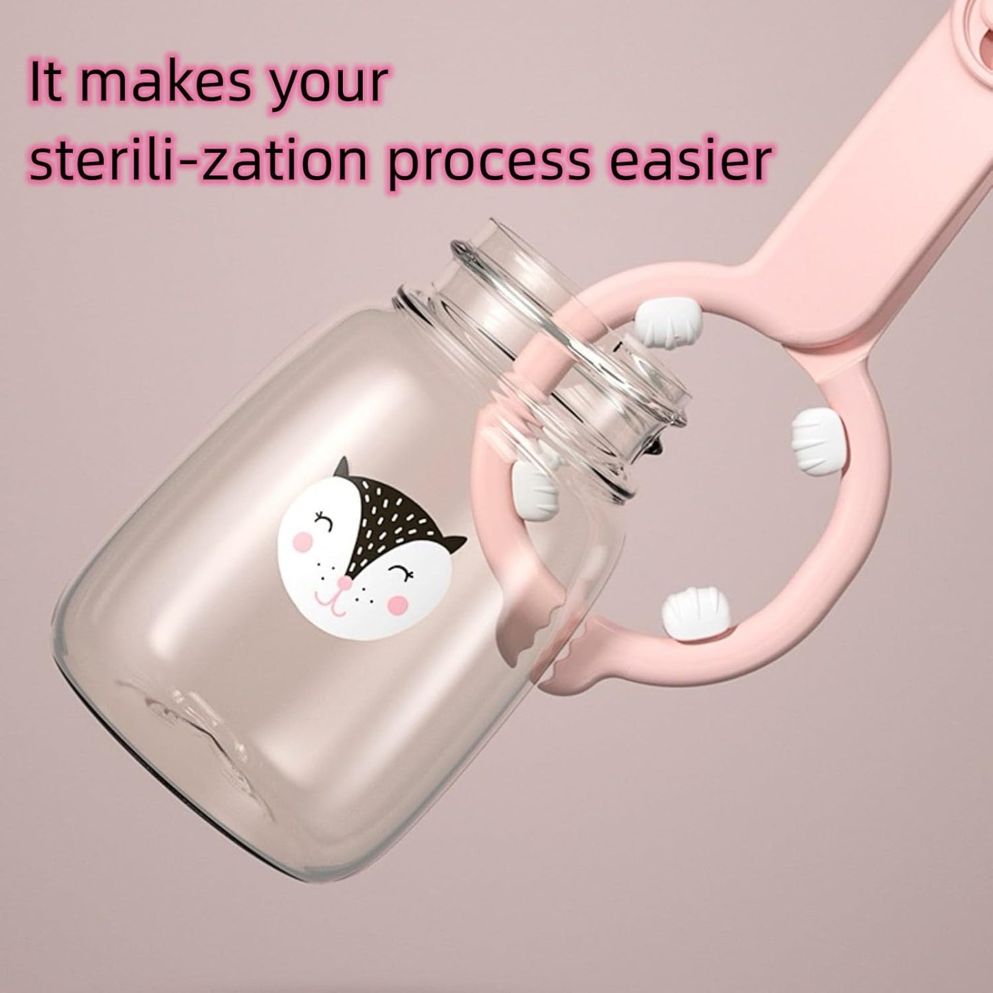 Baby Bottle Tong, Anti-Slip Pacifier Bottle Tongs, Silicone Baby Safety Bottle Holder, Scissor Design Multi-Functional High-Temperature Resistant Tong, Pink