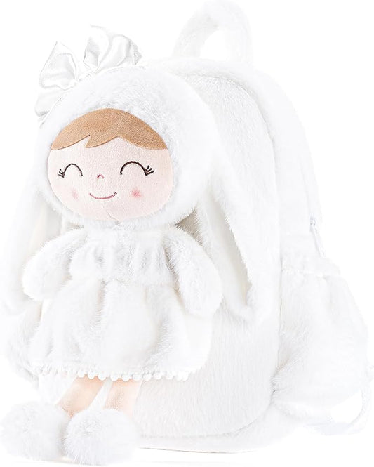 Gloveleya Toddler Backpack Plush Bag with White Bunny Detachable Design 11-inch Gift for Girl