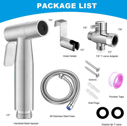 Handheld Bidet Sprayer for Toilet, Adjustable Stainless Steel Bathroom Bidet Sprayer Attachment Set with Hose for Baby Cloth Diaper, Leakproof High Pressure Toilet Muslim Shower Jet