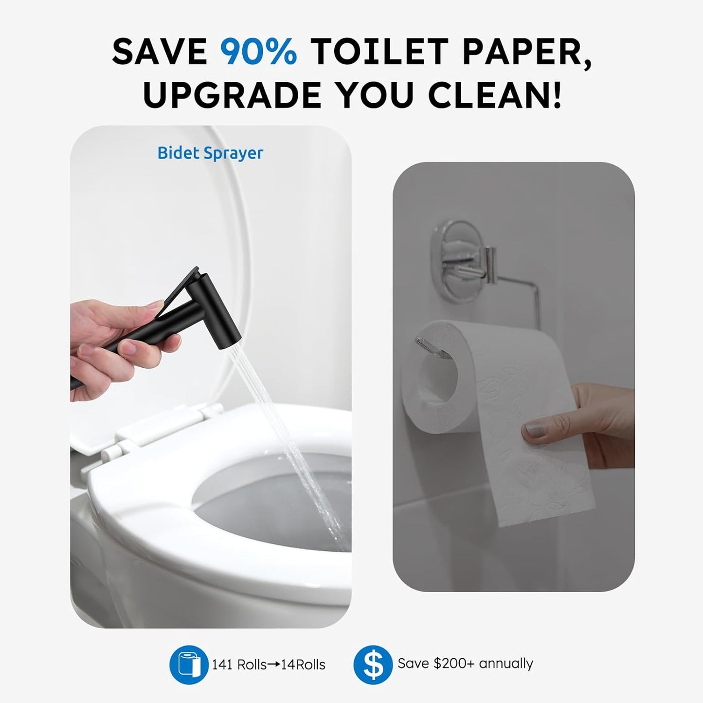 Arofa Handheld Bidet Sprayer for Toilet - 2 Pack Bidets Faucet for Existing Toilets Cloth Diaper Jet Sprayer, Stainless Steel Muslim Shower with Bidet Hose for Feminine Wash