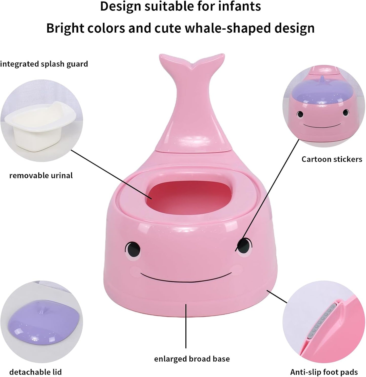Potty Seat Baby Training Chair Boys Girls Toddler Whale Comfortable children 1-5 years old Baby toilet Animal seat with lid back potty trainer (Pink)