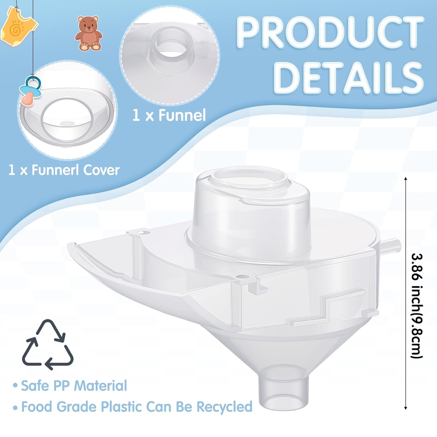 Remerry 1 Set Replacement Funnel Compatible with Baby Brezza Formula Pro Advanced Replacement Parts Funnel and Cover Compatible with Baby Formula Dispenser, Clear, Easy to Use and Clean