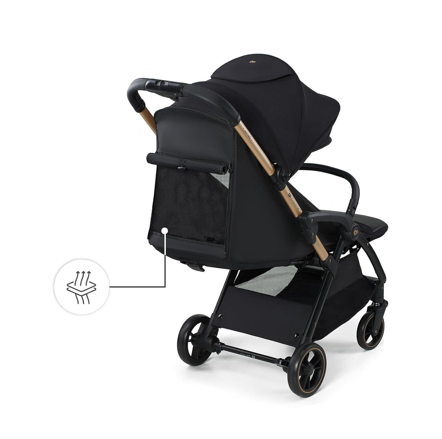 Kinderkraft APINO Lightweight Auto Folding Stroller, Compact Travel Baby Stroller for Newborn to Toddler, Reclining Seat, 5-Point Harness, Black
