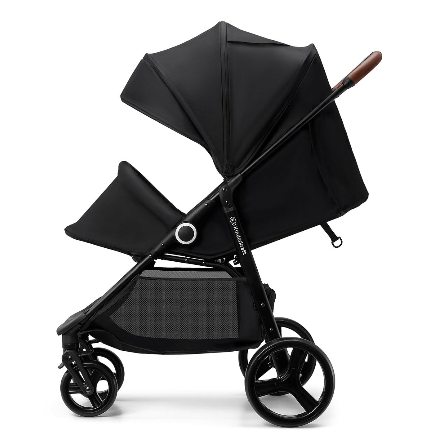 Kinderkraft Grande Plus Kinderkraft Buggy from Birth to 48.5 lb, one-Hand Folding, Reclining Position, Large Canopy with Window, All 4 Wheels dampened, Spacious seat, Black