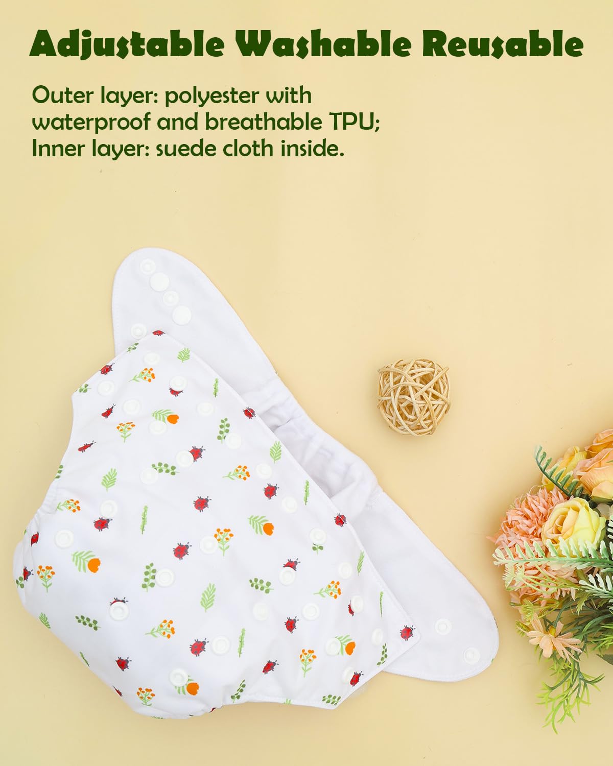 ALVABABY Baby Cloth Diapers 6 Pack with 12 Inserts Cloth Diaper Covers Adjustable Washable Reusable for Baby Girls and Boys