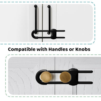 Baby Proofing Cabinets, Sliding Cabinet Locks for Babies, Adjustable U Shaped Baby Safety Locks, Childproof Cabinet Latch for Kitchen, Bathroom, Drawer, Cupboard Doors Knobs & Handles (6 Pack Black)