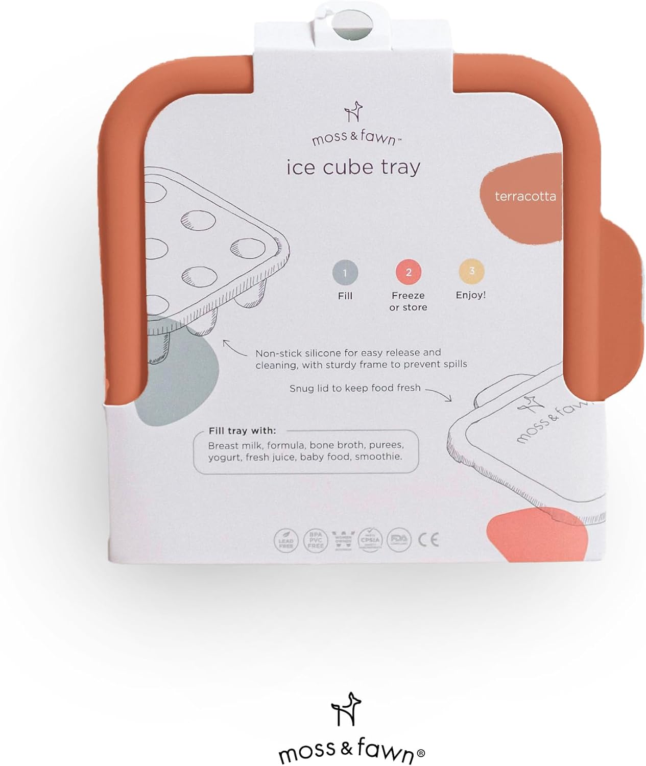 Moss and Fawn Ice Cube Tray - Forage Feeder Freezer & Teething Popsicle Mold for Breast Milk, Formula, Bone Broth, Purees, & Baby Food - BPA, Lead, & PVC-Free - Fern