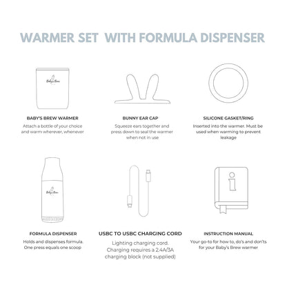 Baby’s Brew Portable Bottle Warmer Pro Set - Dual Heating Modes - Breast Milk, Formula & Water, Leak-Proof, Smart Sensor Technology, BPA-Free, Single Warmer & Formula Dispenser Only | No Adapters
