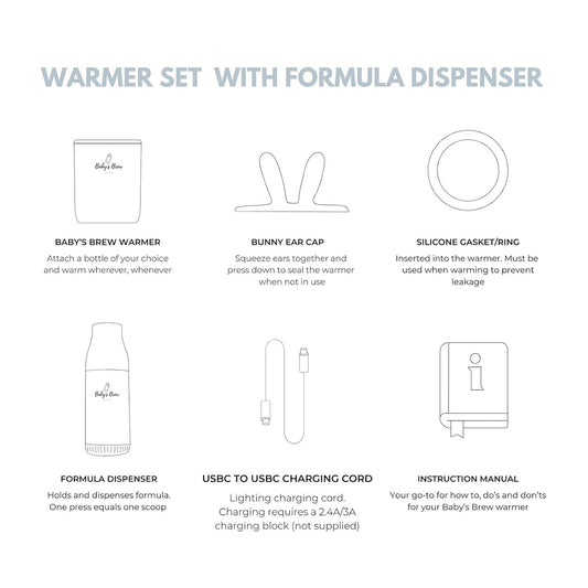 Baby’s Brew Portable Bottle Warmer Pro Set - Dual Heating Modes - Breast Milk, Formula & Water, Leak-Proof, Smart Sensor Technology, BPA-Free, Single Warmer & Formula Dispenser Only | No Adapters
