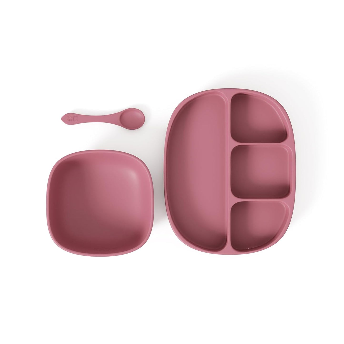 Baby Feeding Set by Muqee Peeko as a Baby Feeding Essentials in Baby Apricot Color with Baby Suction Plates for Toddlers, Baby Bowls with Suction and Baby Spoon (3 Piece Set)