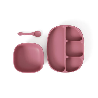 Baby Feeding Set by Muqee Peeko as a Baby Feeding Essentials in Baby Apricot Color with Baby Suction Plates for Toddlers, Baby Bowls with Suction and Baby Spoon (3 Piece Set)
