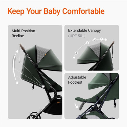 MAMAZING Ultra Air Lightweight Baby Travel Stroller with Carbon Fiber Frame, Compact & Airplane-Friendly, One-Handed Fold, 11.6 lbs, Perfect for Toddlers, Grey