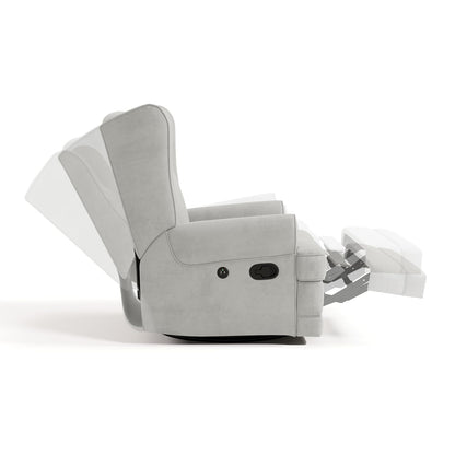 Storkcraft Serenity Glider Recliner Nursery Rocking Chair with USB Charging Port (Ivory) – Premium Upholstered Nursery Glider Recliner with Manual Recline Function, Dual USB Charging