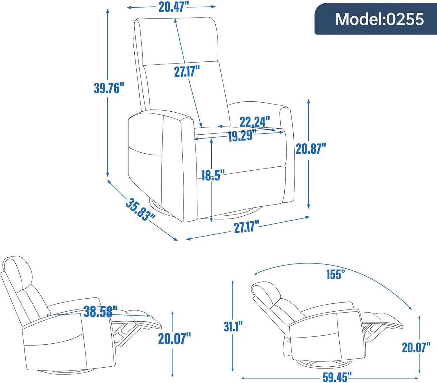 Trustyue Swivel Rocker Recliner Chair, 360° Swivel Recliner with Heat and Massage, Rocker Recliner Nursery Glider Chair with Side Pockets for Living Room (Beige, Fabric)