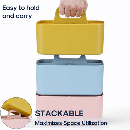 Multiuse Caddy Organizer with Handle, Portable Divided Plastic Tote Bin - Art Craft, Stationary Pen Marker Crayons, Makeup Hair Supplies Storage - Bathroom, Classroom, Dorm, Office, Desk Holder - Pink