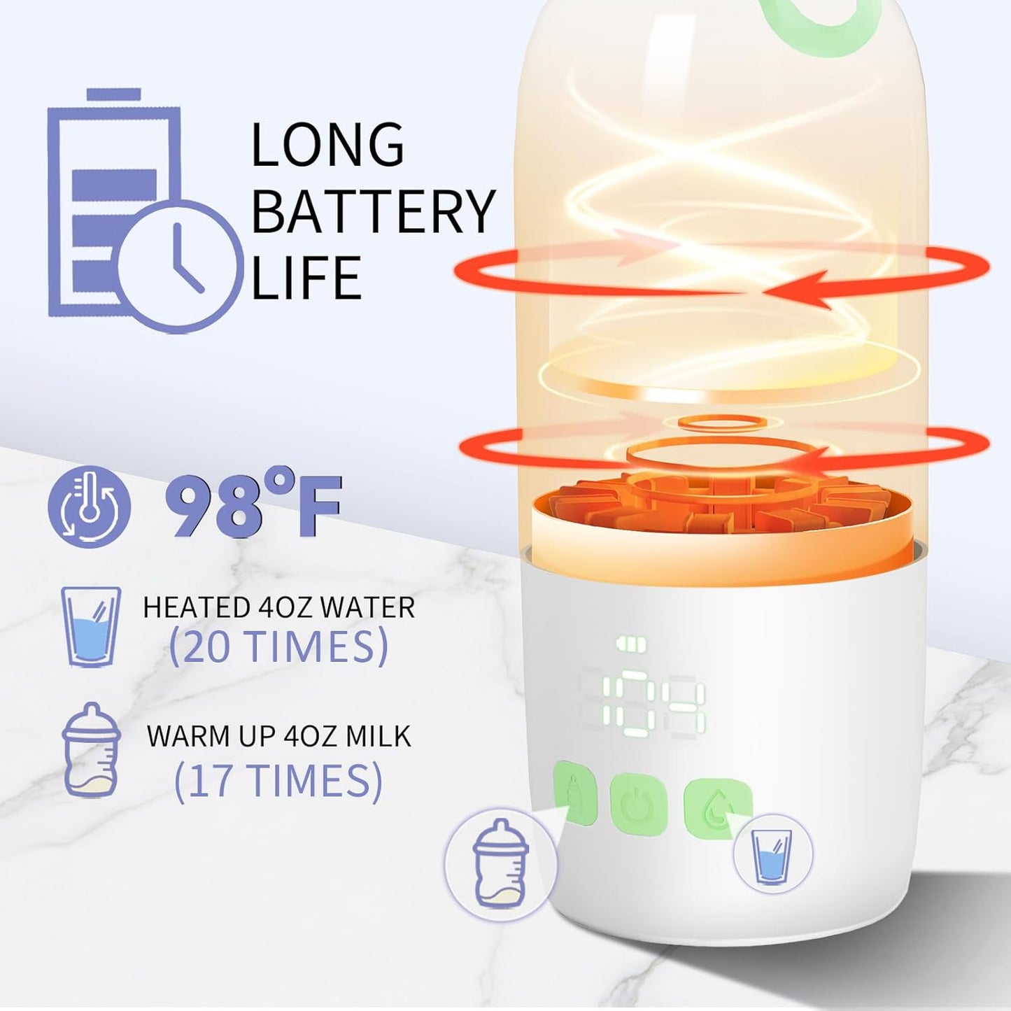 Portable Bottle Warmer for Travel - 12oz Cordless Milk Warmer, Dual Heating Modes for Breast Milk & Water, Fast Heating Smart Temperature Control, Ideal for Outdoor, Car, and Nighttime Feeding