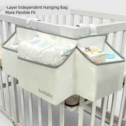 Hanging Baby Diaper Caddy, 3-in-1 Diaper Caddy Organizer Holder For Baby Crib, Nursery Organization Diaper Stacker Storage For Crib, Changing Table-Grey