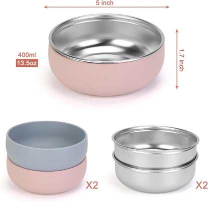 ShineMe Stainless Steel Bowls, 6 pack Snack Containers with Removable Colorful Silicone Sleeves, Unbreakable Kids Bowls for Icecream, Soup, Cereal, Yogurt...