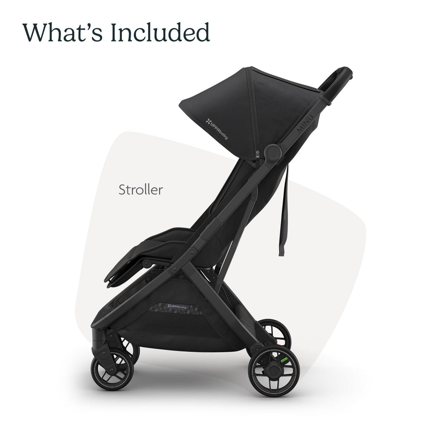 UPPAbaby Minu V3 Travel Stroller | Lightweight + Compact Design | One-Hand Fold + Unfold | from Birth + Overhead Compatible | Evelyn (Meadow Green/Carbon Frame/Chestnut Leather)
