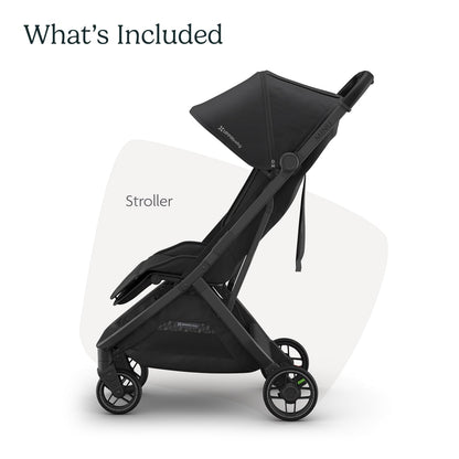 UPPAbaby Minu V3 Travel Stroller | Lightweight + Compact Design | One-Hand Fold + Unfold | from Birth + Overhead Compatible | Evelyn (Meadow Green/Carbon Frame/Chestnut Leather)