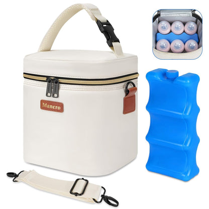 Mancro Breastmilk Cooler Bag with Ice Pack, Fits 6 Baby Bottles Up to 9 Ounce Insulated Baby Bottle Bag, Breast Milk Cooler on The go with Strap, Bottle Storage Bag for Nursing Mom Daycare, Black