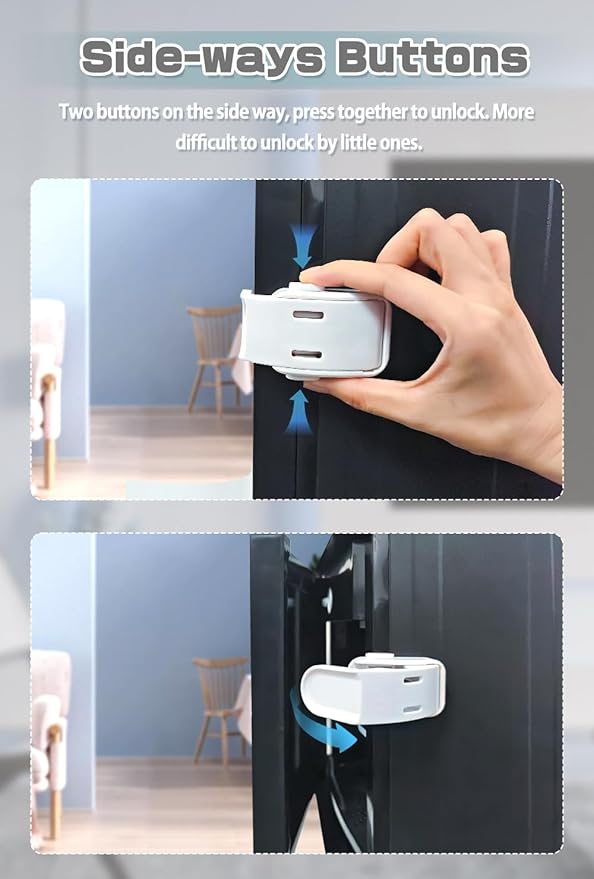 6-Pack Drawer Locks Baby Proofing, Maveek 90° Right Angle Lock For Bedside Corner Nightstand Drawer Cabinet Kitchen Cupboard Dresser Pull-out Drawers, Furniture Latch For 0-12 Month Toddler (6 White)