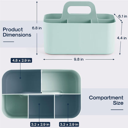 Multiuse Caddy Organizer with Handle, Portable Divided Plastic Tote Bin - Art Craft, Stationary Pen Marker Crayons, Makeup Hair Supplies Storage - Bathroom, Classroom, Dorm, Office, Desk Holder - Pink