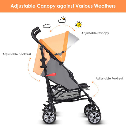 BABY JOY Lightweight Stroller, Compact Travel Stroller, Infant Stroller w/Adjustable Backrest & Canopy, Cup Holder, Storage Basket, 5-Point Harness, Easy Fold, Umbrella Stroller for Toddler, Black