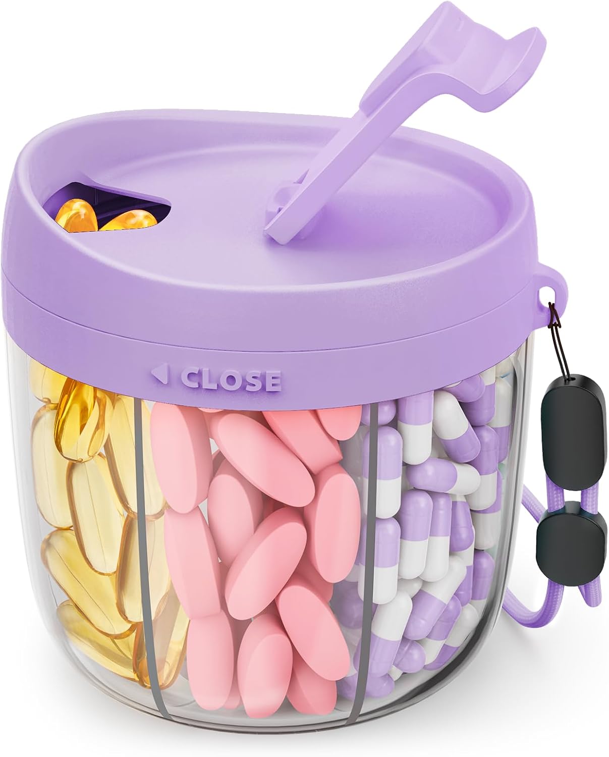 AMOOS Cute Pill Dispenser with 7 Compartments, Pill Bottle Organizer with Anti-Mix Design, Portable Pill Organizer for Travel with Wide Mouth for Easy Access, BPA-Free Patented Pill Container, Pink